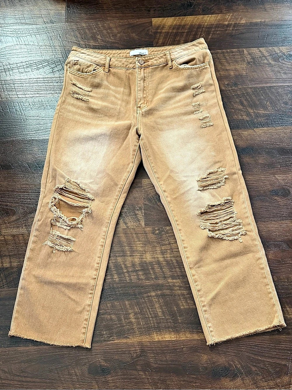 Vervet High Rise Ankle Straight Distressed Straight Leg Jeans Brown Waist 32